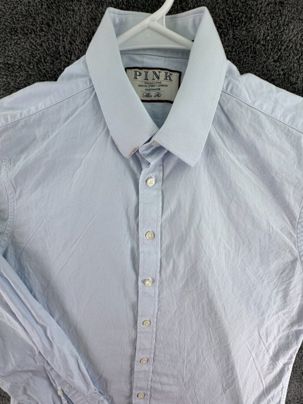 Thomas Pink Long Sleeve Button Up Shirt Men Size 15 Blue Slim Fit Woven Adult
